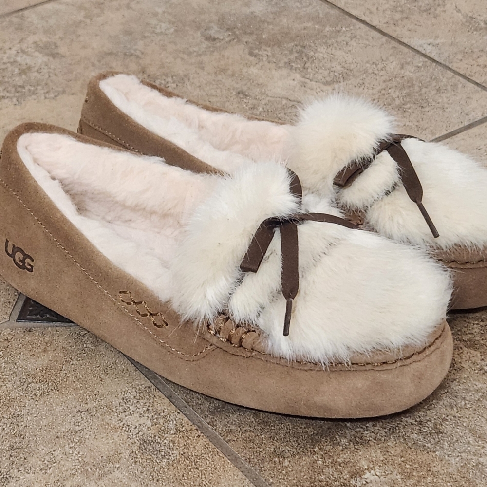 UGG Chestnut Ansley Shaine Fur Bow Slippers